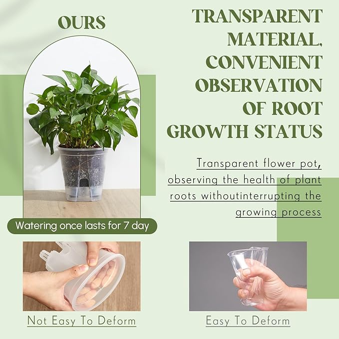 Self Watering Pots for Indoor Plants with Deep Reservoir and High Drainage Holes for Outdoor Plants and Flowers, Bare Root Planter(4.72'',Clear,6 Pcs)