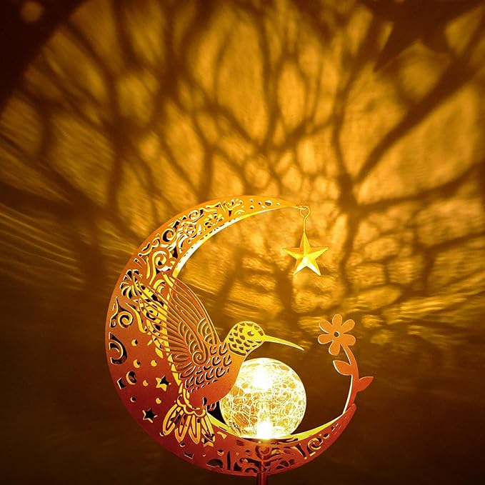 ZNYCYE Solar Lights Outdoor Decorative Moon Hummingbird Solar Stake Lights Birthday Gifts for Women mom Grandma,Hummingbird Garden Decor Waterproof for Walkway, Yard, Lawn, Patio (Warm White)