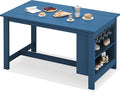 SERWALL Outdoor Bar Table, All Weather HDPE 36" Counter Height Dining Table with Storage and Wine Rack for Patio, Garden, Backyard, Balcony, Poolside, Blue