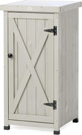 Outdoor Storage Cabinet for Patio, Garden Potting Bench Table with Shelves & Metal-Tabletop, Wooden Planting Work Station, Weatherproof