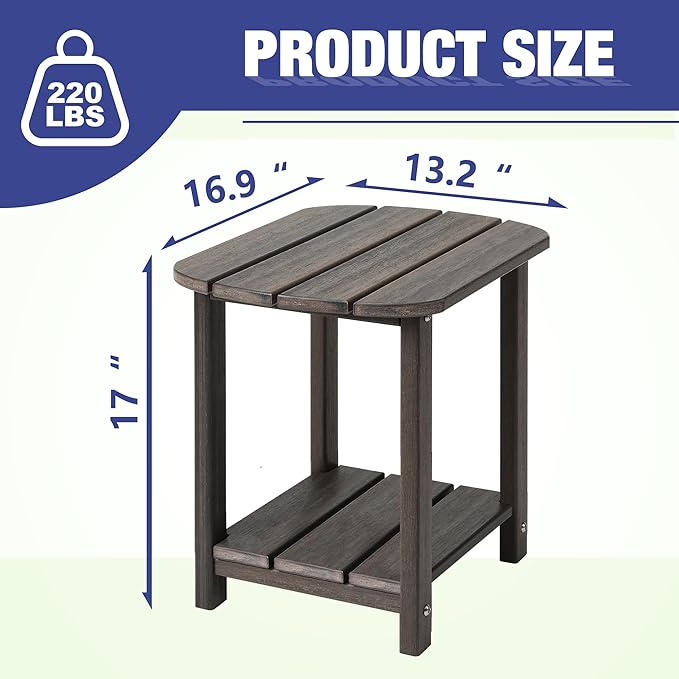 LZRS Outdoor Side Table - 2-Tier Adirondack HDPE Patio End Table for Pool, Porch,Balcony & Backyard,Weather Resistance for Indoor and Outdoor use(Brown Mixture)