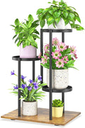 iDavosic.ly 3 Tier Plant Stand Indoor Outdoor, Tiered Corner Multiple Flower Pot Holder Shelf, Metal 23 Inch Tall Display Rack for Patio Porch Living Room Garden Balcony, Modern Black & Rustic Brown