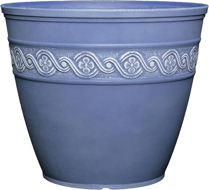 Classic Home and Garden Corinthian Resin Flower Pot Planter, Slate Blue, 8"