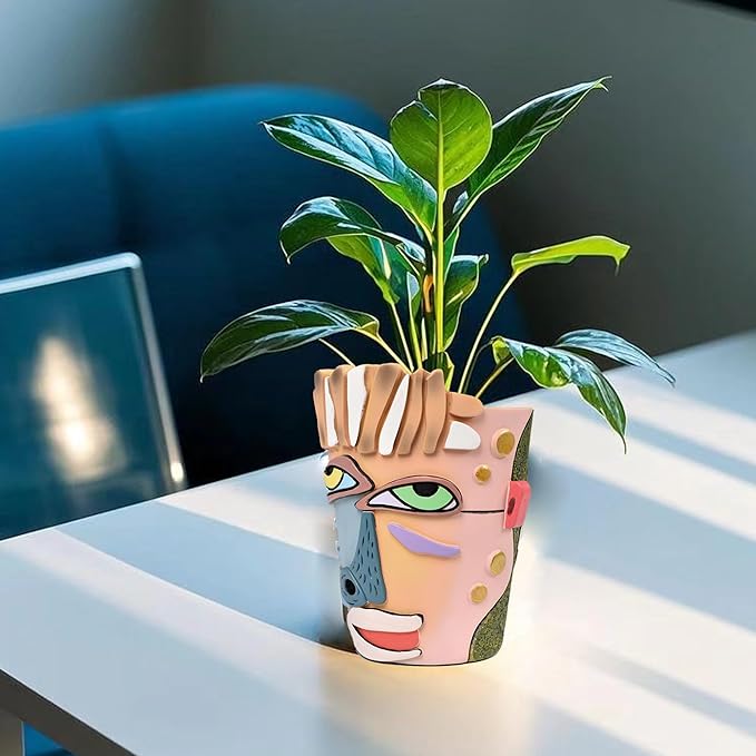 Abstract Face Planters Pots Head,Unique Head Planter for Indoor Plants,Funny Face Flower Pot,Colorful Plant Pots for Outdoor Garden Decor and Home Art Decoration(Contemporary)