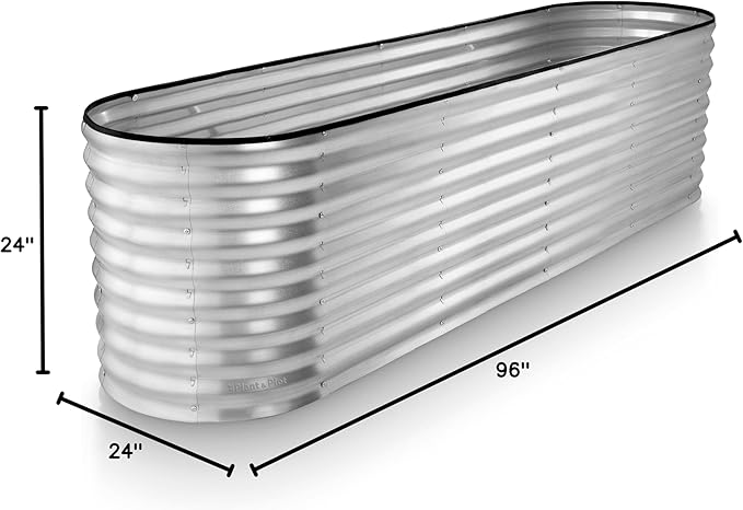 Plant & Plot Galvanized Raised Garden Beds Outdoor // 8×2×2 ft Planter Raised Beds for Gardening, Vegetables, Flowers // Large Metal Garden Box (Silver) // Patented Tool-Free Design