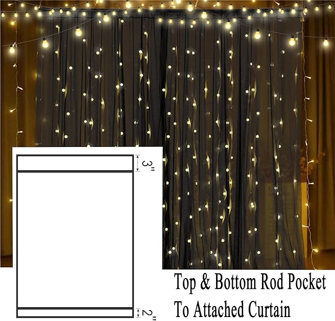 Extra Wide Outdoor Curtains Waterproof Black Voile Mesh Screen Lightweight Privacy Bug Netting for Patio Porch Balcony Pergola Terrace, W125 x L98 inch per Panel, 2 Panels