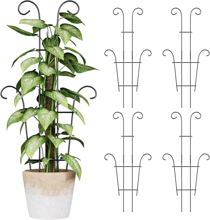 Larger 23.6in Plant Trellis for Climbing Plants Indoor Outdoor, 4 Pack Expandable Metal Trellis for Potted Plants - Sturdy Rustproof Plant Support for Pothos Ivy Hoya Monstera, Houseplant Decor
