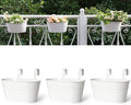 Dahey 3 Pcs 10.5 Inch Metal Iron Hanging Flower Pots for Railing Fence Hanging Bucket Pots Countryside Style Window Flower Plant Holder with Detachable Hooks Home Decor,White