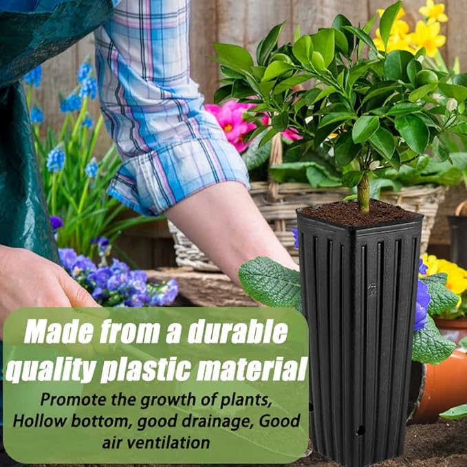 DredQcco Tall Deep Tree Pot, 50Pcs Plastic Plant Seedling Treepots Tall Flower Plant Container Starting Pots with Drainage Holes Flower Container for Indoor Outdoor Garden Plants 9.8" H x 4.7" W
