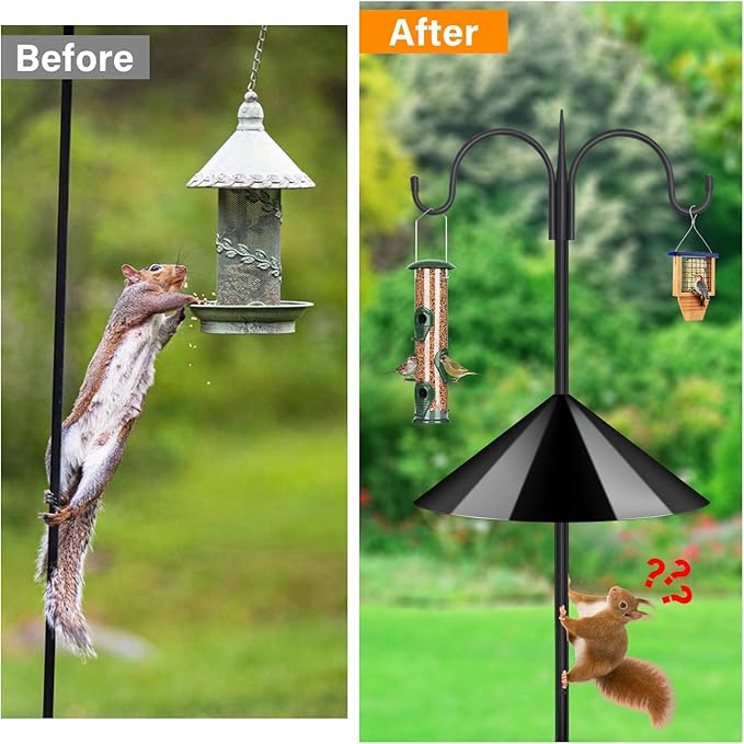 FEED GARDEN Heavy Duty Bird Feeder Pole - 92” Squirrel Proof Shepherd Hook with Baffle, 5-Prong Stable Base, Adjustable Height, Rust Resistant Steel for Outdoor Feeders & Plants