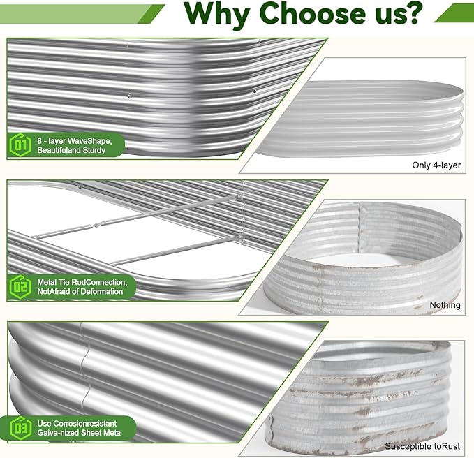 3 Pack 6x3FT Corrugated Galvanized Steel Raised Garden Bed Outdoor, Metal Above Ground Garden Bed for Vegetables and Flowers, Raised Beds for Gardening
