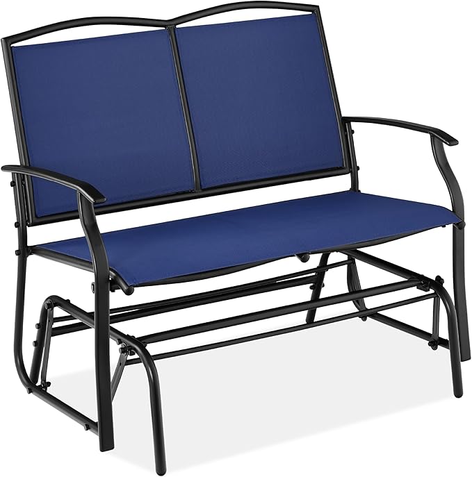 Best Choice Products 2-Person Outdoor Patio Swing Glider Steel Bench Loveseat Rocker for Deck, Porch w/Textilene Fabric, Steel Frame - Navy/Black