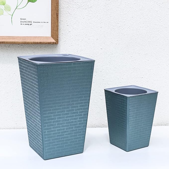 2 Pack Self Watering Planters 10.7" x 6.9" Planter for Indoor Plants Self Watering Violet Pots Plastic Flower Pots Square Planter with a Bag of Clay Pebbles, Blue