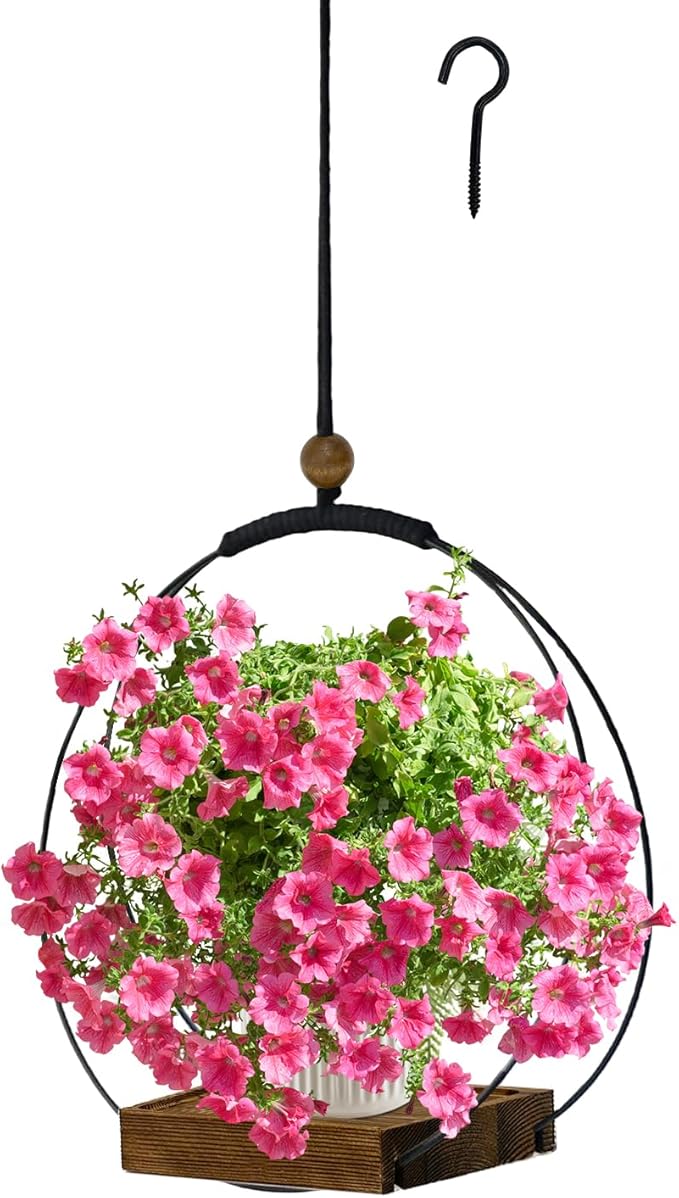 Hanging Planter for Indoor Plants, Black Plant Hanger Indoor with Sturdy Wood Base, Modern Boho Macrame Plant Hanger for 3-5.5 Inch Pot, Hanging Wall Ceiling Window Home Decor (Pots Not Included)
