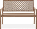 Best Choice Products Outdoor Bench 2-Person Metal Steel Benches Furniture for Garden, Patio, Porch, Entryway w/Geometric Backrest, 790lb Capacity - Taupe