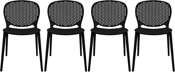 2xhome Set of 4 Patio Dining Chairs | Modern Stackable Outdoor Pool Side Chair | Weather Resistant Plastic for Yard, Porch, Balcony, Kitchen, Black