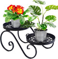 2 Tier Black Plant Stand, Metal Flower Stand Indoor Outdoor, Anti-Rust Iron Plant Shelf, Round Flower Pot Stands for Multiple Plants, Display Rack Potted Plant Holders for Garden Home Decor