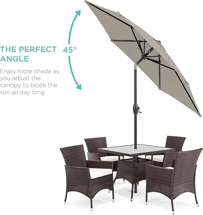 Best Choice Products 7.5ft Heavy-Duty Round Outdoor Market Table Patio Umbrella w/Steel Pole, Push Button Tilt, Easy Crank Lift - Beige