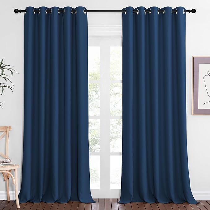 NICETOWN Blackout Curtains 84 Inch Length, Thermal Insulated Curtains for Bedroom Grommet Energy Saving Room Darkening Drapes for Living Room Window, 1 Panel, Moroccan Blue, 66" W x 102" L
