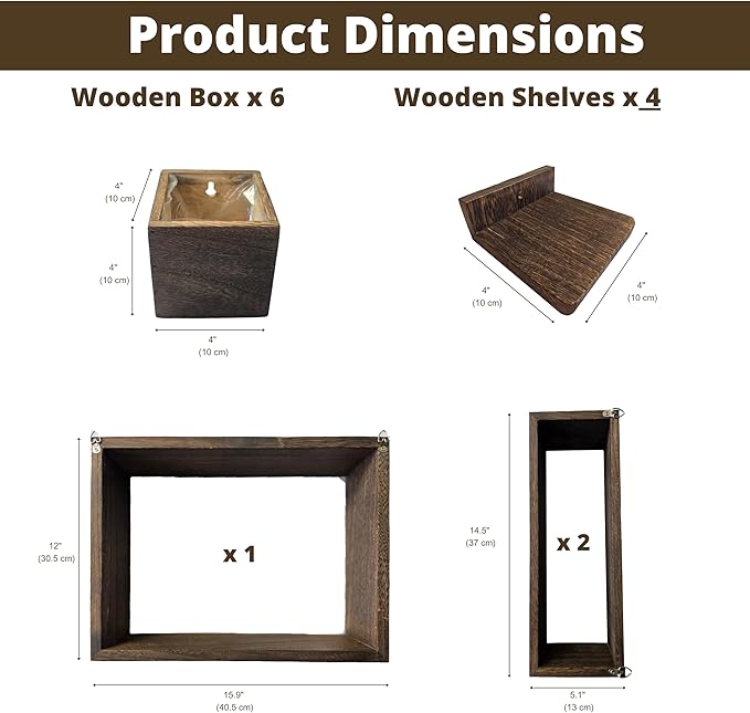 LaLaGreen Wall Planters for Indoor Plants (13-Piece Set) Small Wall-Mounted Vertical Plant Holder, Large Wooden Floating Shelves Decorative Wood Display for Kitchen, Bathroom, Living Room, Home Decor