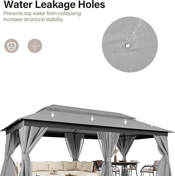 LAUSAINT HOME Semi-Permanent Outdoor Patio Gazebo 10'x20', Heavy Duty Party Tent Shelter with Double Roofs, Mosquito Nettings and Privacy Screens for Backyard, Garden, Lawn, Gray