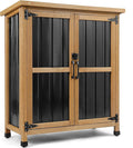 PetsCosset Weatherproof Outdoor Storage Cabinet with Lockable Doors, Wood & Metal Garden Storage Shed Patio Storage Box for Tools & Lawn Equipment, Pool Accessories