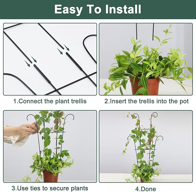Coomin 23in Taller Plant Trellis for Climbing Plants Indoor, 4P Sturdy Houseplant Trellis for Potted Plants with Ties, Vine Plant Support for Monstera Pothos Ivy, Plant Decor