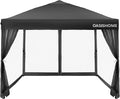 OASISHOME 10'x10' Pop-Up Gazebo Canopy Tent with Netting Sidewalls & Wheeled Bag,Weight Bag, Stakes, Ropes, Waterproof, UV Protection, Heavy-Duty Steel Frame for Backyard/Outdoor/Parties(Black)