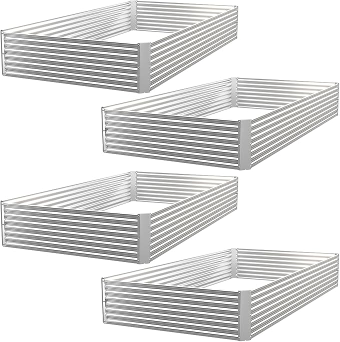 4 Pack Raised Beds for Gardening, Corrugated Galvanized Steel Raised Garden Bed, Outdoor Metal Above Ground Garden Bed for Vegetables and Flowers-4x2FT(Rectangular)