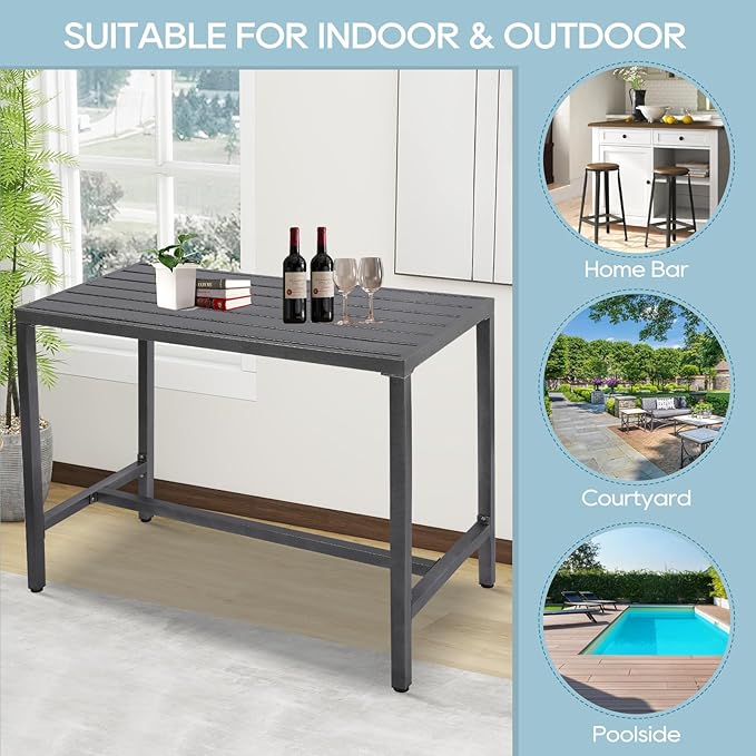 Outdoor Bar Table, Patio Console Pub Height Table with Powder Coated Steel Frame, Weather Resistant Waterproof Top for Hot Tub, Balcony, Garden, Yard, Poolside