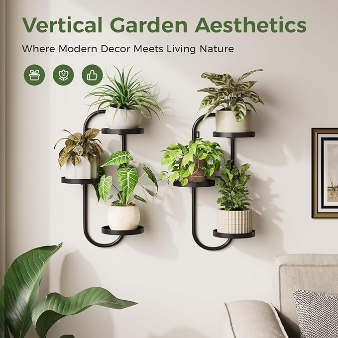 Window Plant Shelves Indoor Outdoor Wall Planters for Indoor Plants 2 Pack Metal Hanger Plant Holder for Living Room Balcony Wall Decor Black