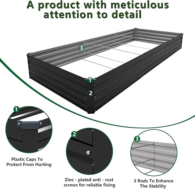 12×4×1FT(2PCS) Galvanized Raised Garden Bed Kit,Metal Planter Boxes,Large Outdoor Planters Garden for Planting Vegetables,Flowers,Herbs -Black