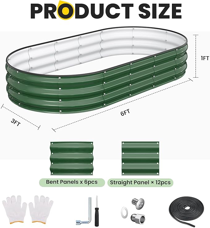 Galvanized Raised Garden Bed 6x3x1 FT, Oval Metal Raised Garden Bed Outdoor Planter Box with Open Bottom, Rust-Resistant Steel Garden Bed for Vegetables Herbs Flowers, Easy Assembly