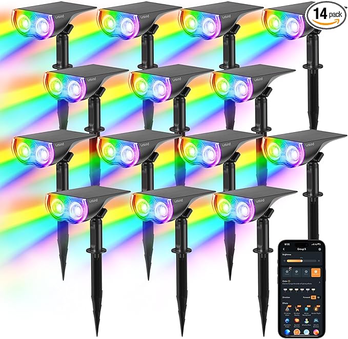 Linkind Smart Solar Spot Lights Outdoor SL5C, Solar Lights Outdoor Spotlight Cool/Warm White/Color Changing, APP/Voice Control IP67 Landscape Lighting for Yard, Garden, Pathway(14 Pack)