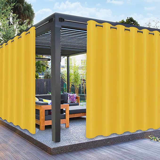 PureFit Outdoor Curtains for Patio Waterproof Weatherproof, UV Resistant Outside Curtains for Gazebo, Front Porch, Pergola, Sun Blocking Privacy Curtain, 100W x 84L inch, 1 Panel, Yellow