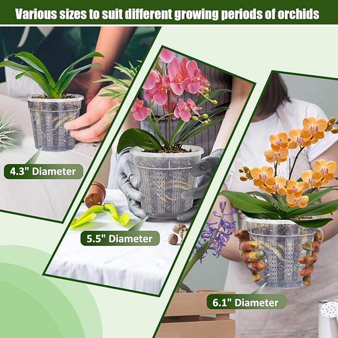 Orchid Pot with Saucers, 3 Each of 4.3",5.5",6.1" Orchid Pots with Holes,9 Pack Clear Planter for Indoor Outdoor Plants (3 Each of 4.3",5.5",6.1" with Saucers)