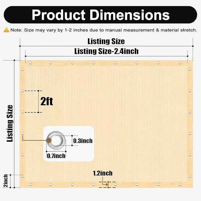 Artpuch 90% Sun Shade Cloth, 10 x 14 FT Pergola Shade Cover Canopy with Grommets, Sun Screen Fabric Tarp for Patio, Outdoor, Garden, Backyard, Wheat
