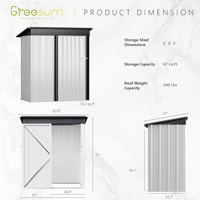 Greesum Metal Outdoor Storage Shed 5FT x 3FT, Steel Utility Tool Shed Storage House with Door & Lock, Metal Sheds Outdoor Storage for Backyard Garden Patio Lawn, White
