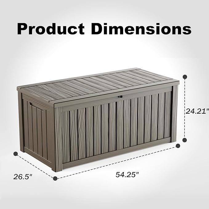 ROJIK Outdoor Storage Housing Deck Box - Waterproof Patio Furniture, Garden Tools, Cushions, Pool Accessories Storage Bench with Lockable Lid and Side Handles (Grey 158 Gal)