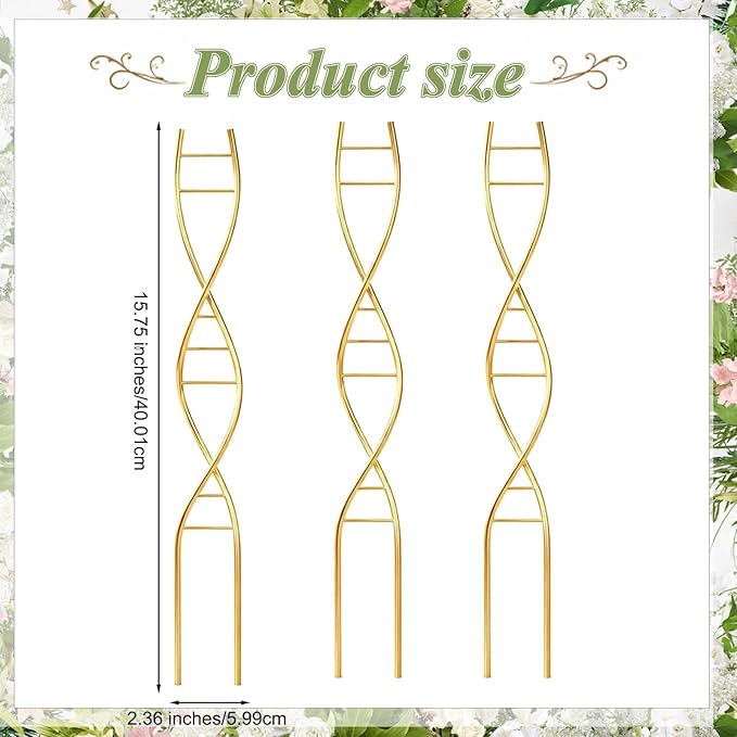 3 Pcs 15.75 Inch Indoor Plant Trellis for Potted Plants Small Climbing Plant Trellis for Pots with Unique DNA Spiral Design for Vine Plants, Easy Installation for Indoor Outdoor Use
