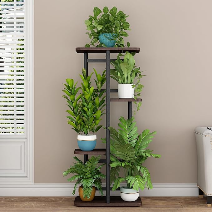 LINZINAR Plant Stand Indoor 4 Tier 5 Potted Multiple Plant Shelf Stands for Garden Corner Balcony Living Room