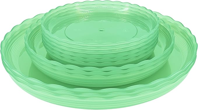 12Pcs Clear Plant Saucer, 6 8 10 Inch Durable Plastic Plant Tray, Round Plant Pot Saucers, Drip Tray for Indoor and Outdoor Garden, Green