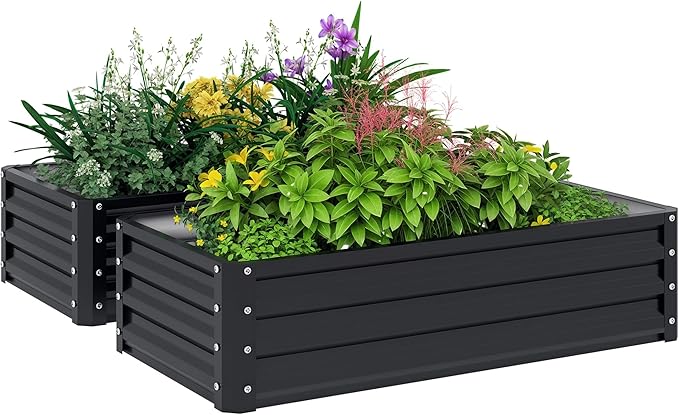Outsunny Galvanized Raised Garden Bed, 4' x 2' x 1' Metal Planter Box, for Growing Vegetables, Flowers, Herbs, Succulents, Gray