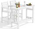 SERWALL Outdoor Bar Set - 2 Adirondack Bar Chairs & Bar Height Table with 1.6" Umbrella Hole, All-Weather HDPE Patio Furniture for Poolside, Backyard, Garden - White