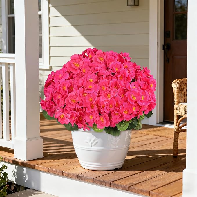 Artificial Geraniums Flowers for Outdoors, 6 Bundles Realistic Silk Fake Geranium, No Fade Faux Plants for Hanging Baskets, Window Boxes, Planters - Porch, Patio, Garden Decor(Rosy)