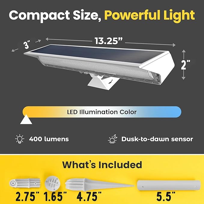 Brighticonic Solar Sign Lights Outdoor White – LED Solar Sign Light for House Numbers & Real Estate Signs – 13" Cool White Floodlight, IP65 Waterproof, Dusk to Dawn Solar Mailbox Light