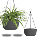 T4U 12 Inch Large Hanging Planters for Outdoor Plants, 2 Pack Self Watering Pots Indoor, Hanging Baskets for Plants,Hanging Flower Pot with Drainage Hole and Plant Hanger, Grey