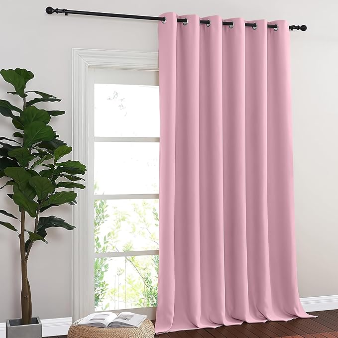 NICETOWN Blackout Sliding Glass Door Curtains, Room Darkening Thermal Insulated Curtains for Living Room Bedroom, Extra Wide Window Drapes, 1 Panel, W80 x L118, Rouge Pink