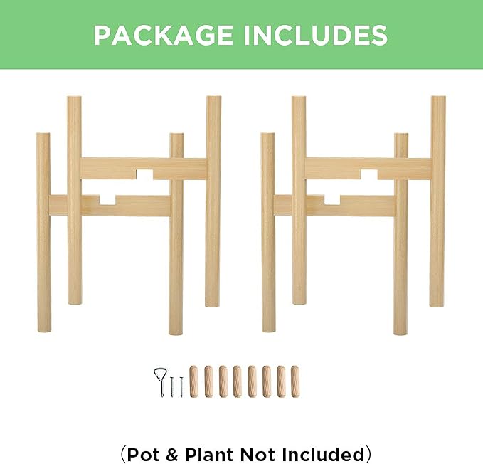 MUDEELA 2 Pack Indoor Plant Stands, 2 Tier Tall Plant Stand 30 inches, Mid Century Bamboo Plant Stand, Adjustable Width 8 - 12 inches, Fits Pot Size of 8 9 10 11 12 inches Pot & Plant Not Included, Natural