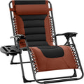 Best Choice Products Oversized Padded Zero Gravity Chair, Folding Outdoor Patio Recliner, XL Anti Gravity Lounger for Backyard w/Headrest, Cup Holder, Side Tray, Polyester Mesh - Rust/Black